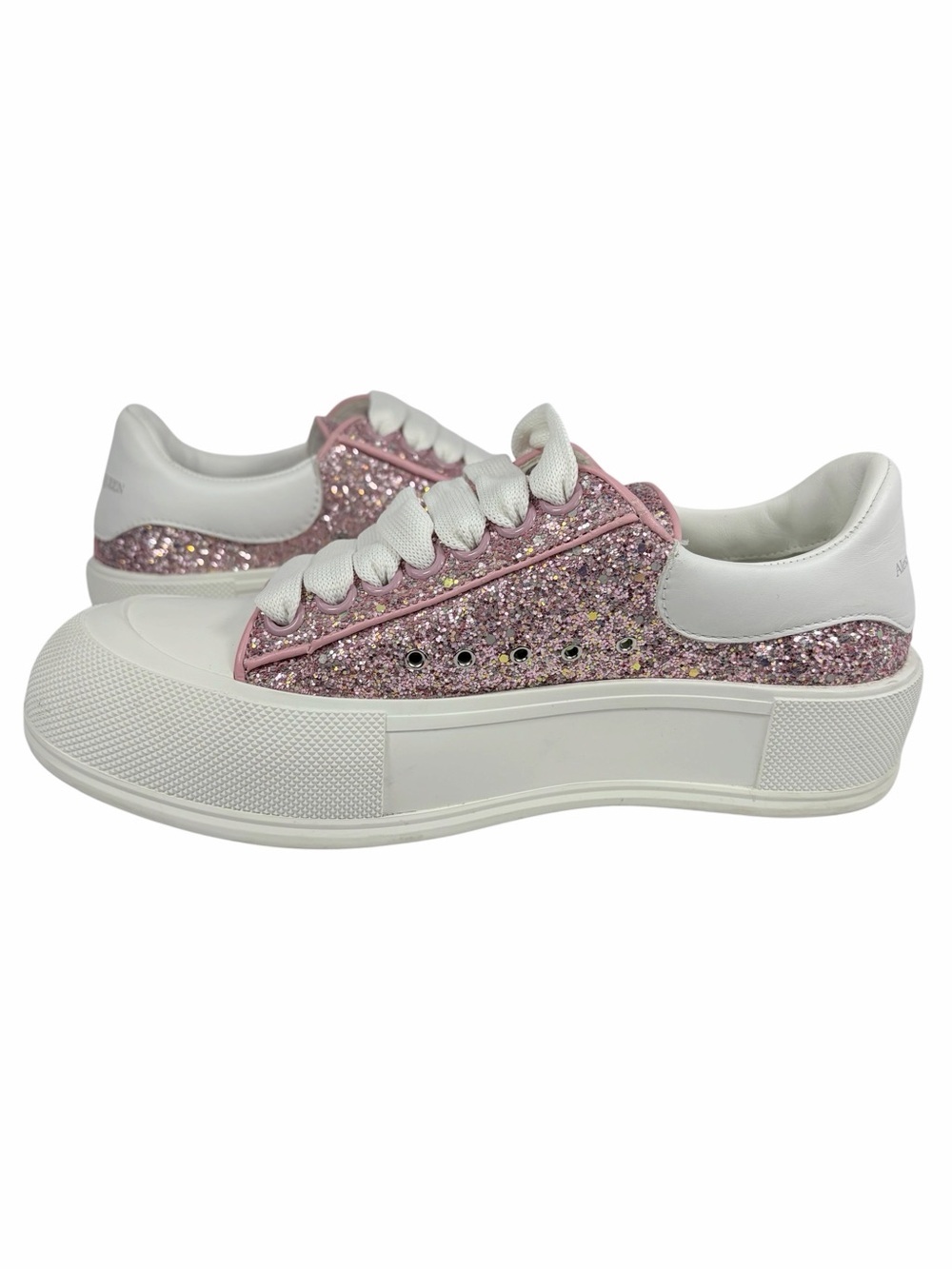 Alexander McQueen Pink Glitter Low-Top Sneakers with White Trim